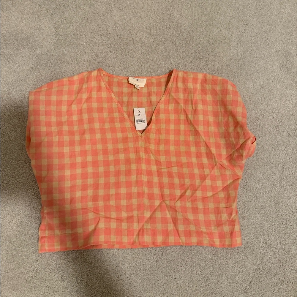 Lou & Grey Coral Checkered Blouse